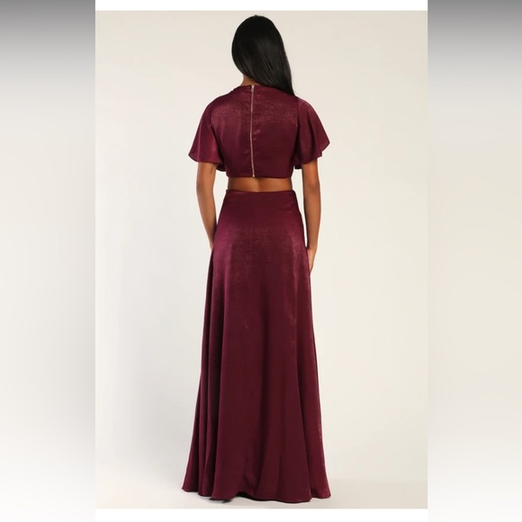 Lulus Garden Bliss Burgundy Satin Cutout Maxi Dress - Picture 3 of 9